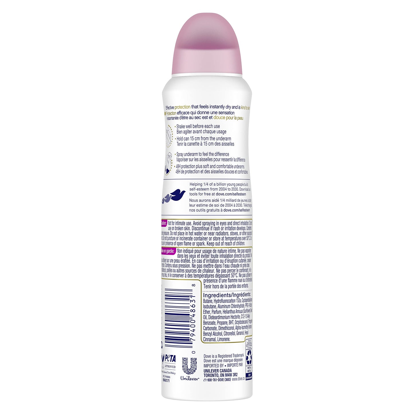Authentic Dove USA imported antiperspirant dry spray product packaging