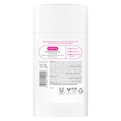 Back of Dove VitaminCare+ deodorant stick with ingredient list