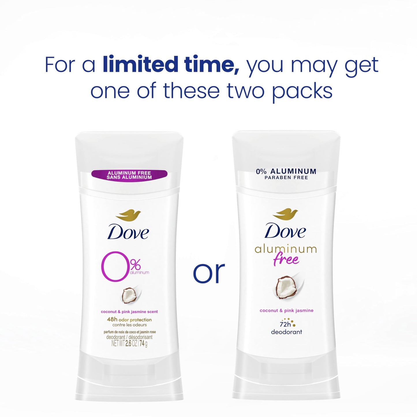 Dove zero percent aluminum deodorant stick label details