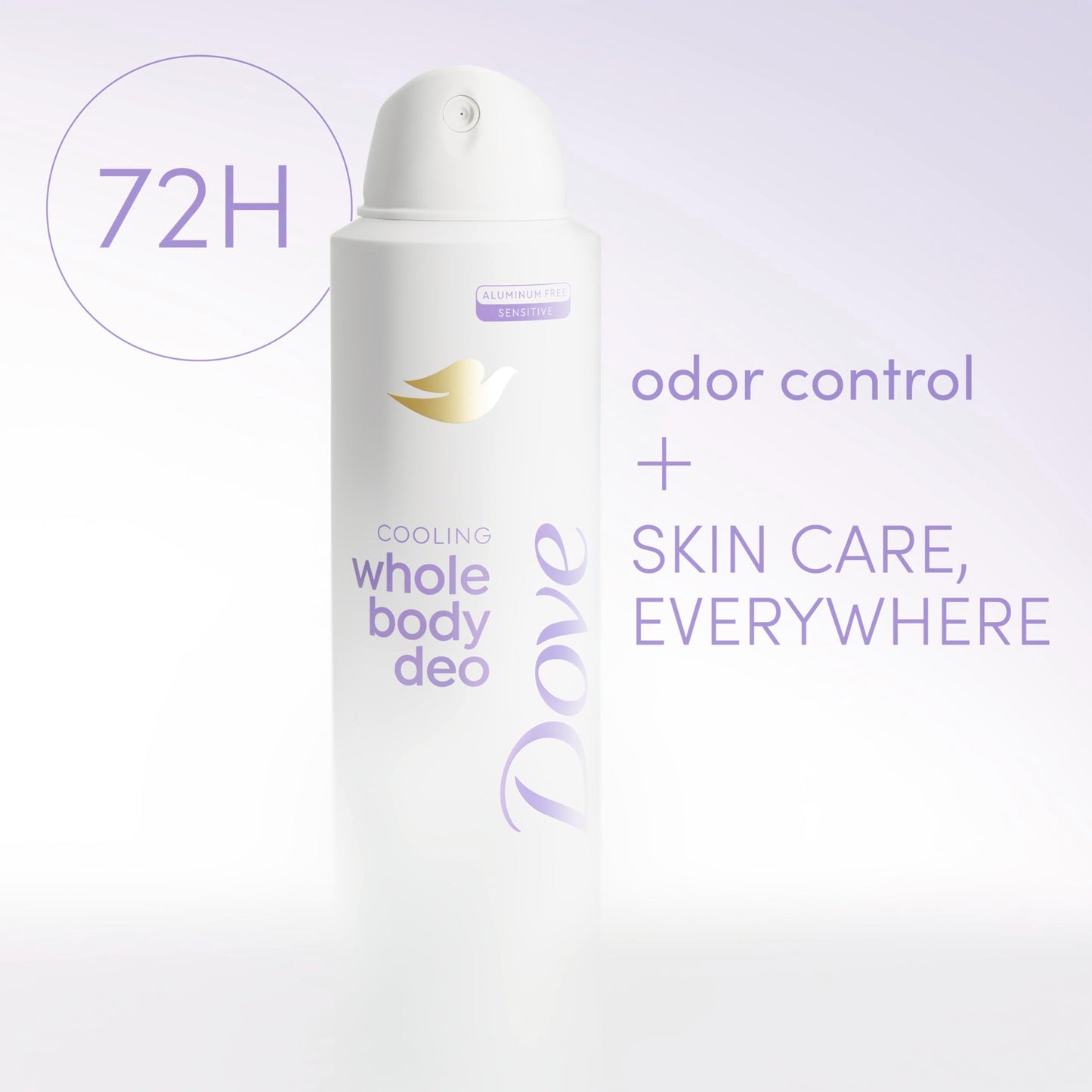 Dove Coconut and Vanilla deodorant spray held in hand for scale