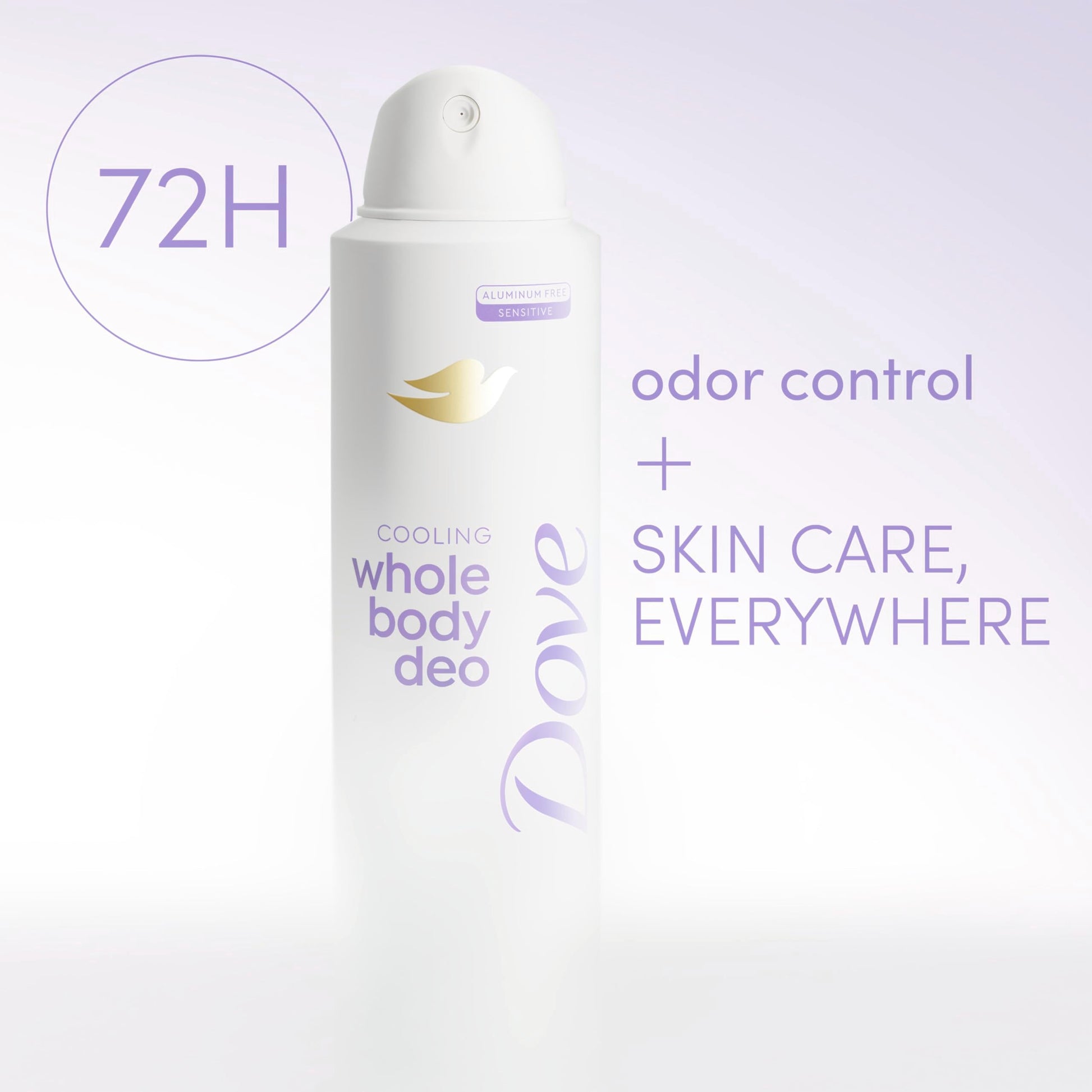 Dove Coconut and Vanilla deodorant spray held in hand for scale