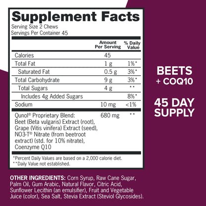 Qunol Beets Chews 90 count bottle with cap off