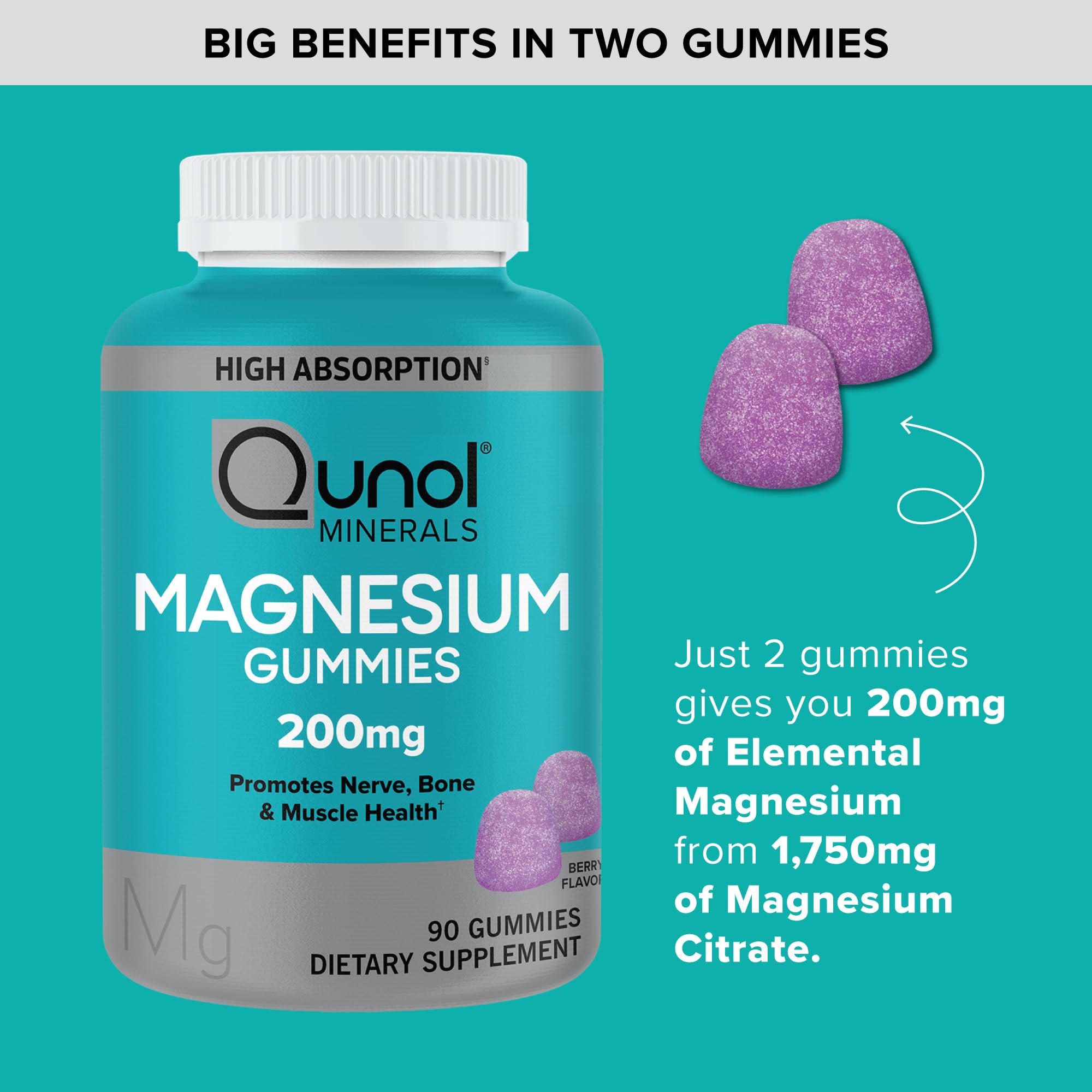 Premium imported magnesium citrate 200mg supplement bottle showing supplement facts and serving size.