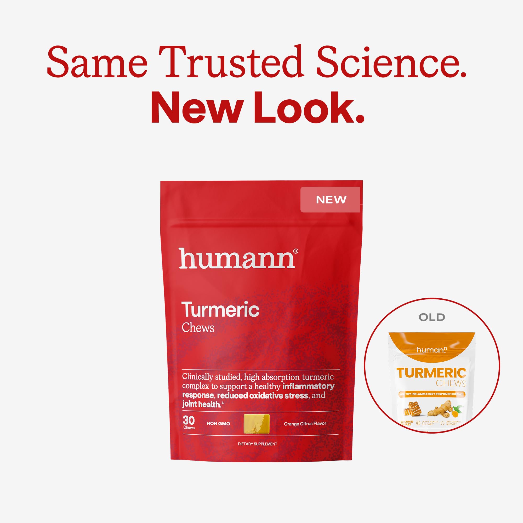 HumanN Turmeric High Absorption Curcumin complex supplement orange flavor single chew layout