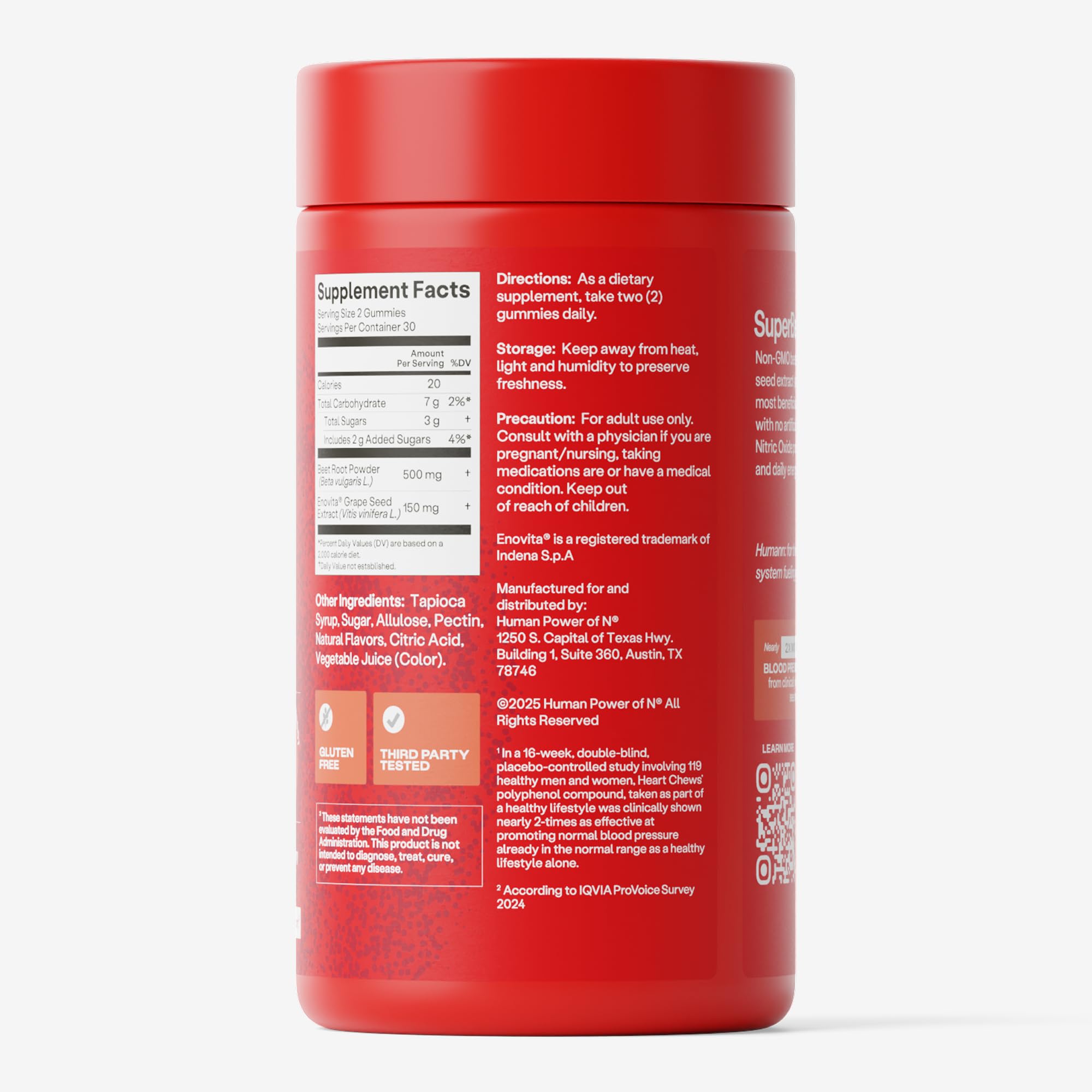 Close up of HumanN SuperBeets heart health supplement bottle