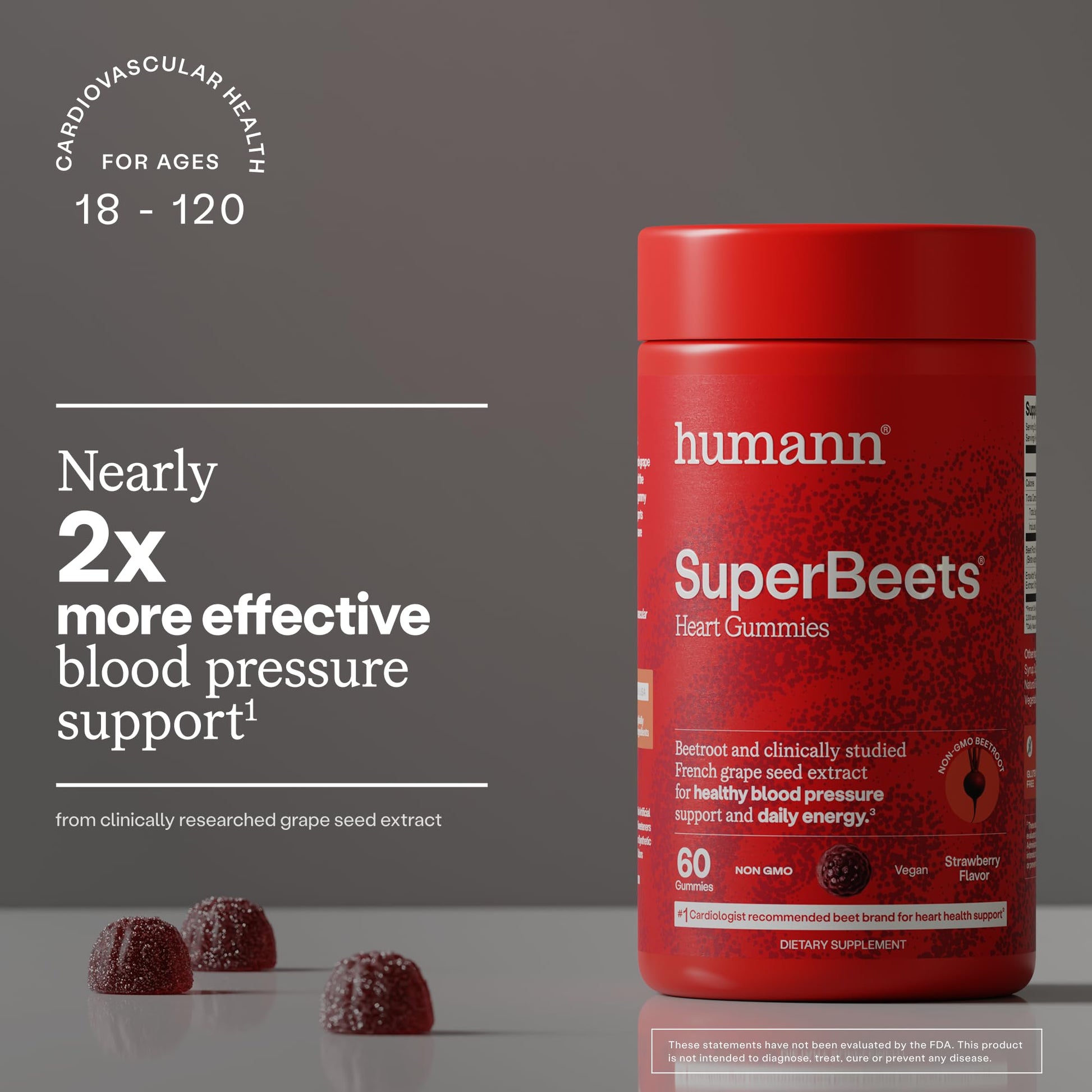 HumanN SuperBeets Heart Gummies bottle with supplement facts
