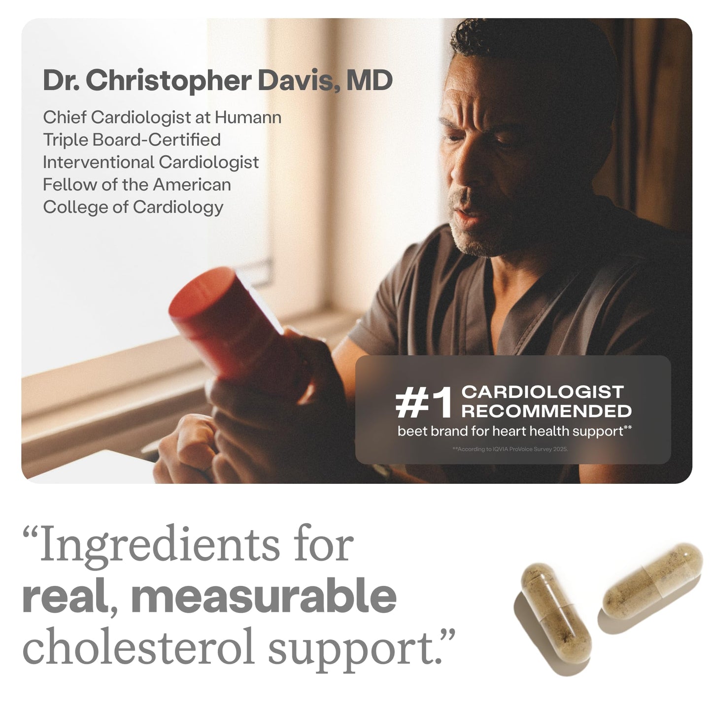 Close up of the non GMO certification and brand label on HumanN cholesterol bottle