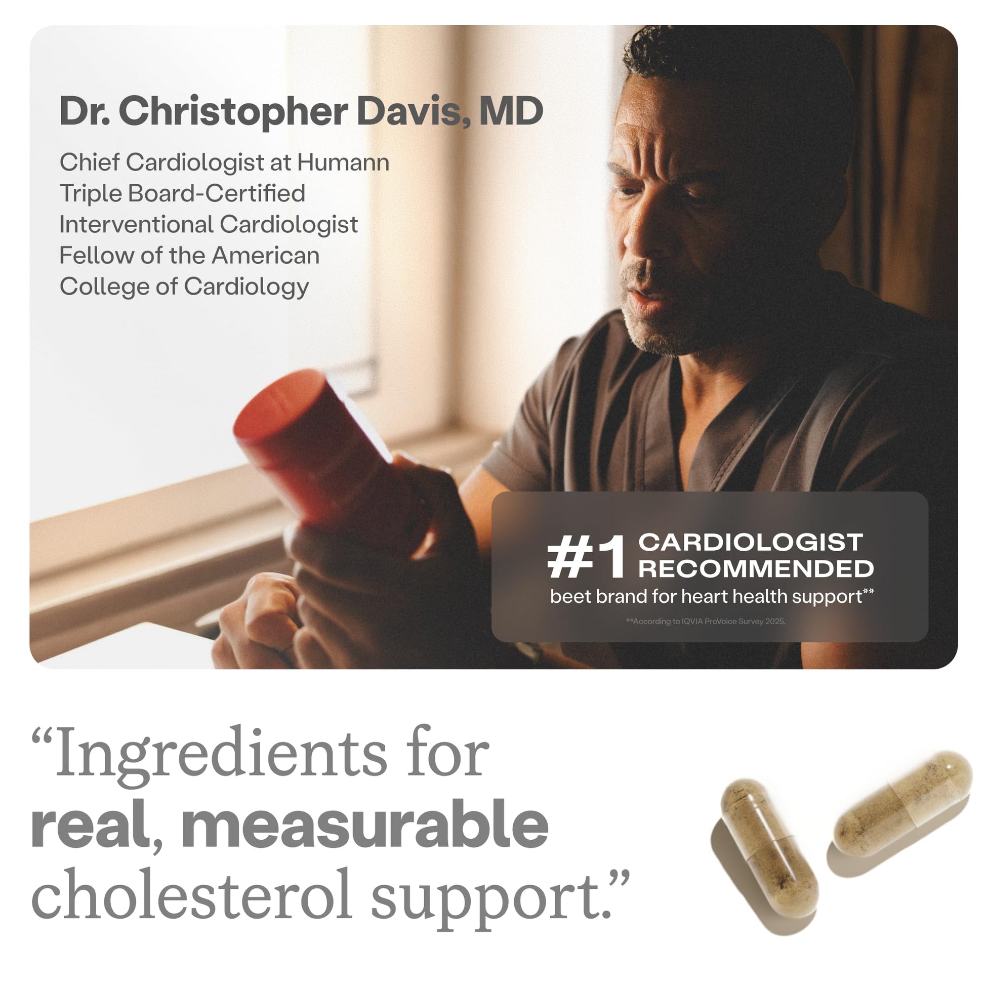 Close up of the non GMO certification and brand label on HumanN cholesterol bottle