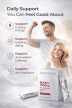 Zooone NAD+ cellular health supplement branding display