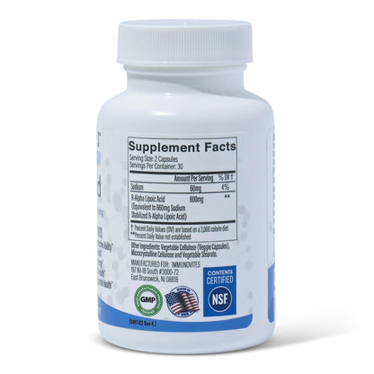 Immunovites R-ALA 600mg supplement facts label