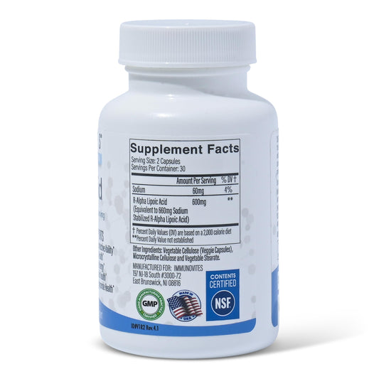 Immunovites R-ALA 600mg supplement facts label