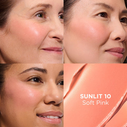 IT Cosmetics hybrid cream blush and bronzer open compact showing the radiant Sunlit 10 shade.