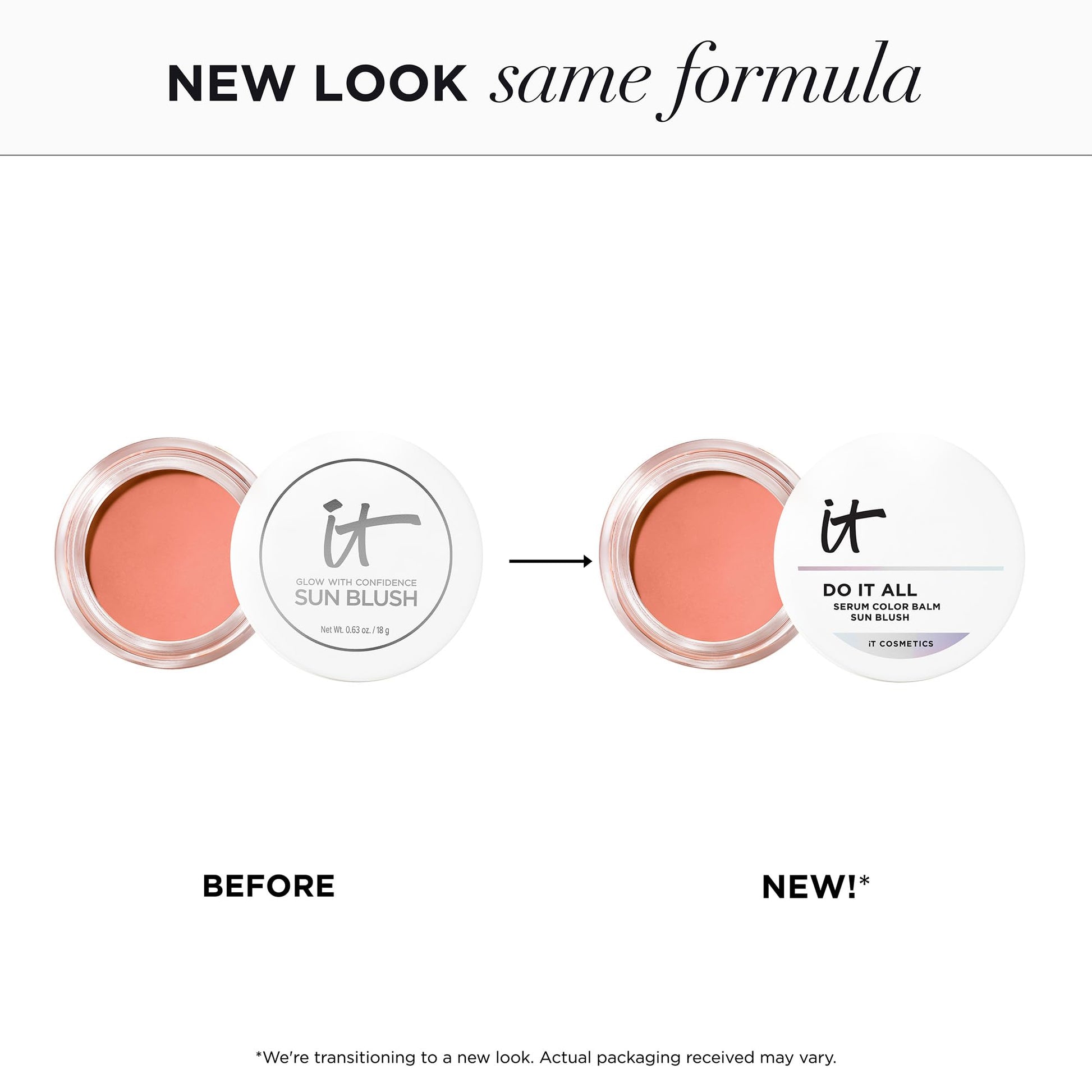 Side angle view of the IT Cosmetics 2-in-1 cream blush and bronzer compact.
