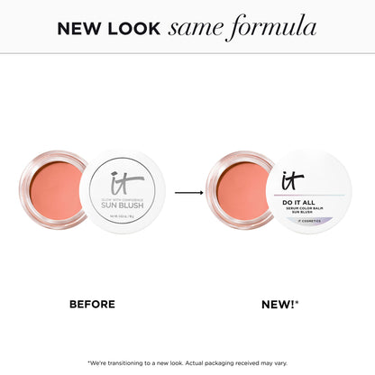 Side angle view of the IT Cosmetics 2-in-1 cream blush and bronzer compact.
