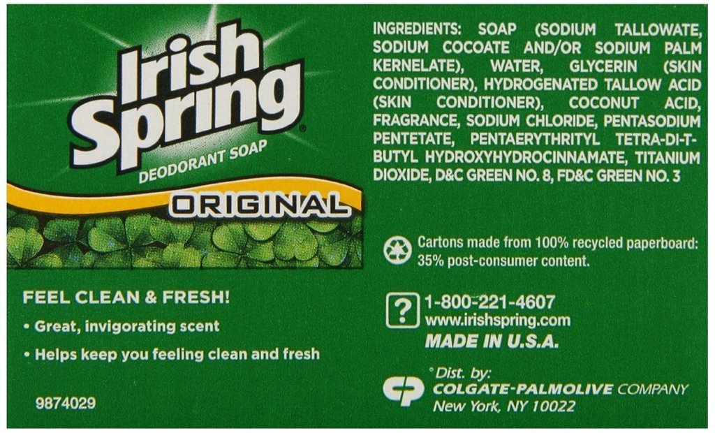 Irish Spring bar soap packaging showing 12 hour protection