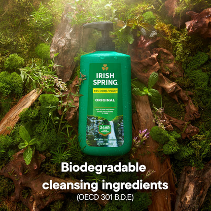 Side view of Irish Spring 30 fluid ounce pump bottle