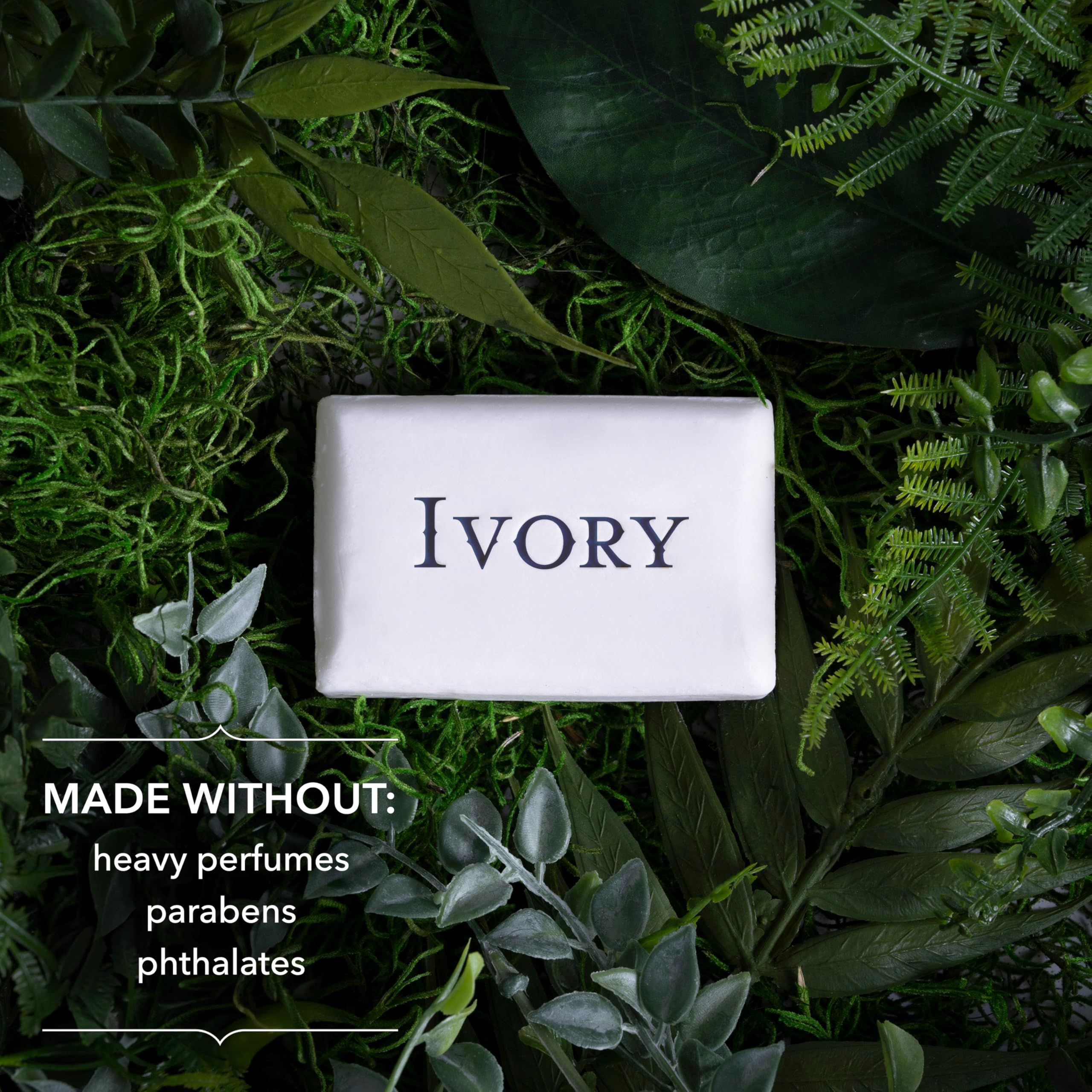 Close up of Ivory bath bar soap packaging showing 99.44 percent pure formula