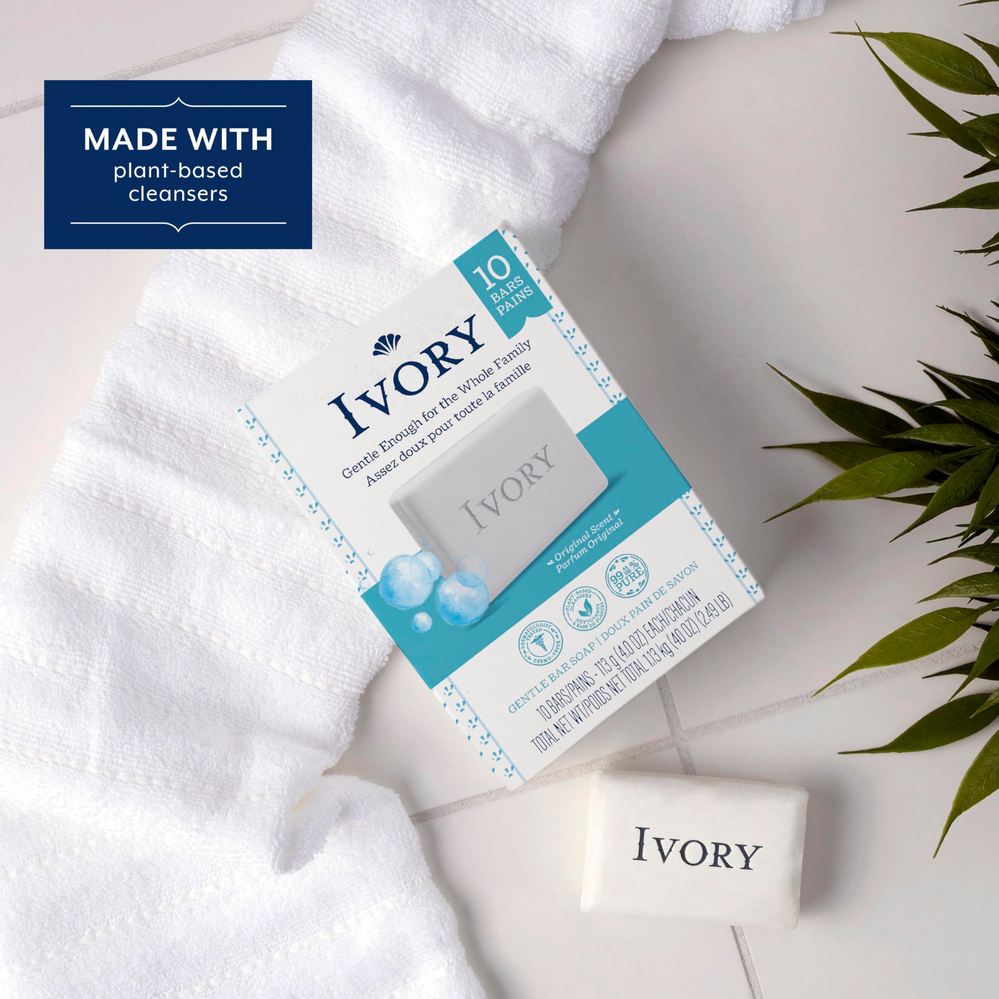 Back of Ivory soap packaging detailing ingredients and product benefits