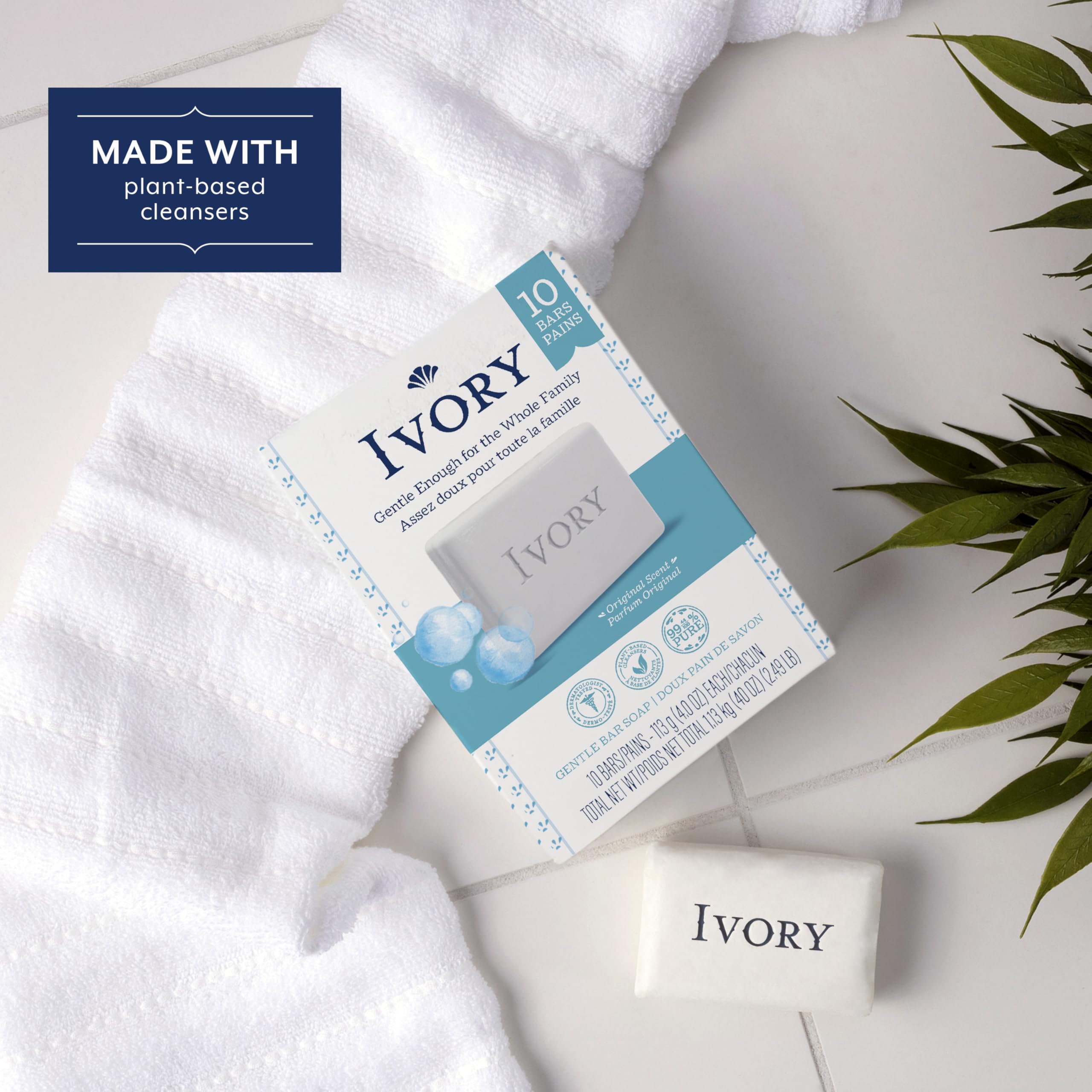 Back of Ivory soap packaging detailing ingredients and product benefits
