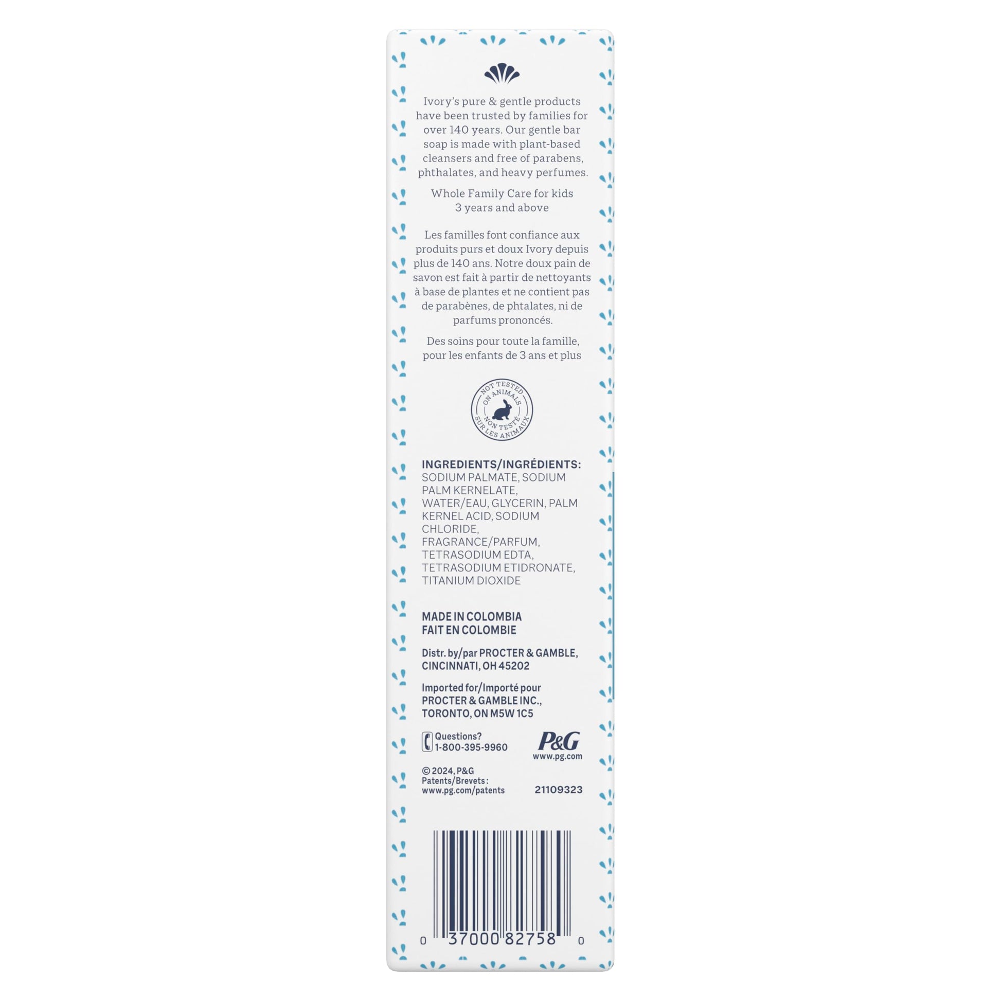 Detailed product label of Ivory Original 4 Ounce bars