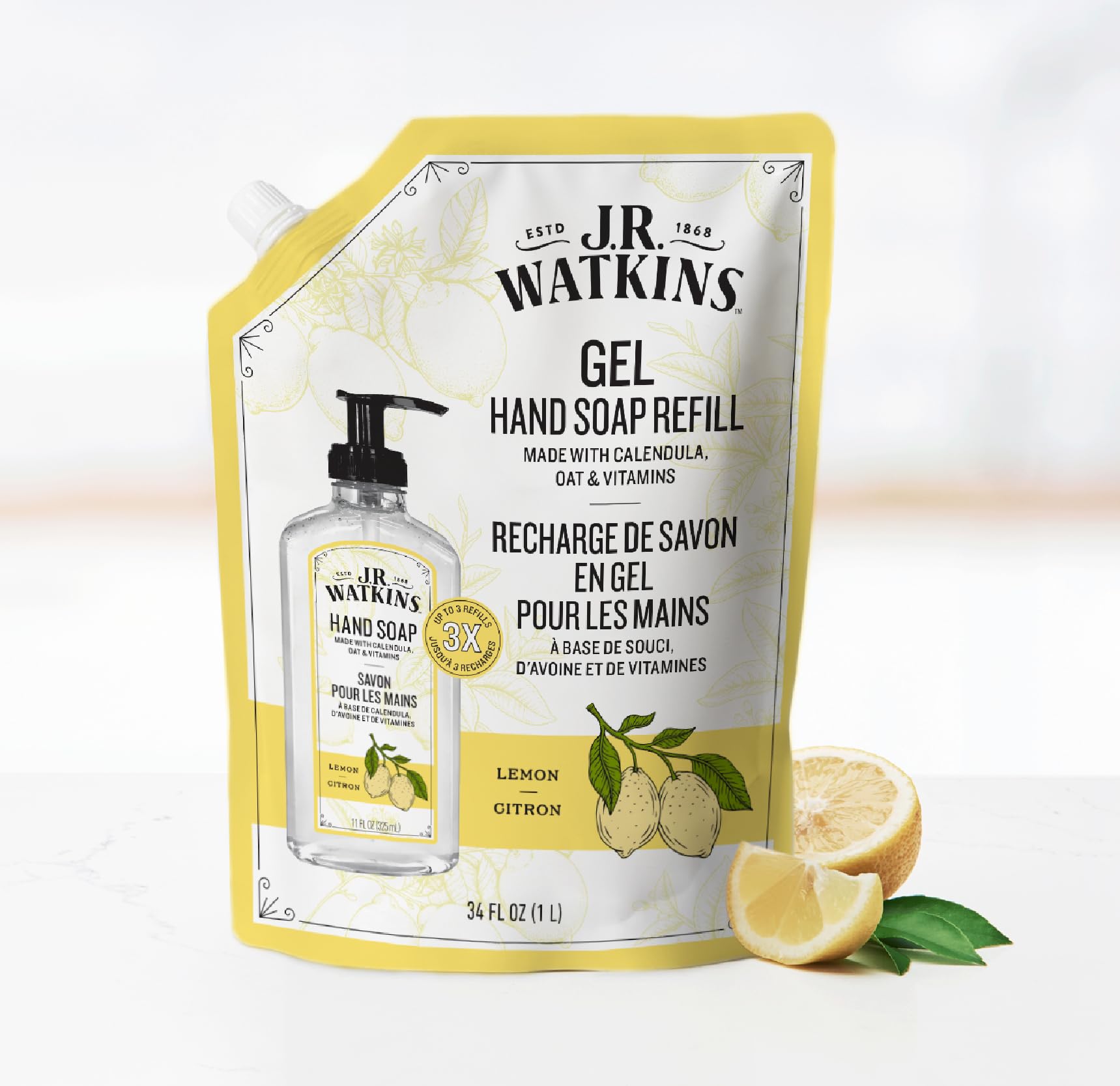J.R. Watkins cruelty-free lemon hand soap packaging