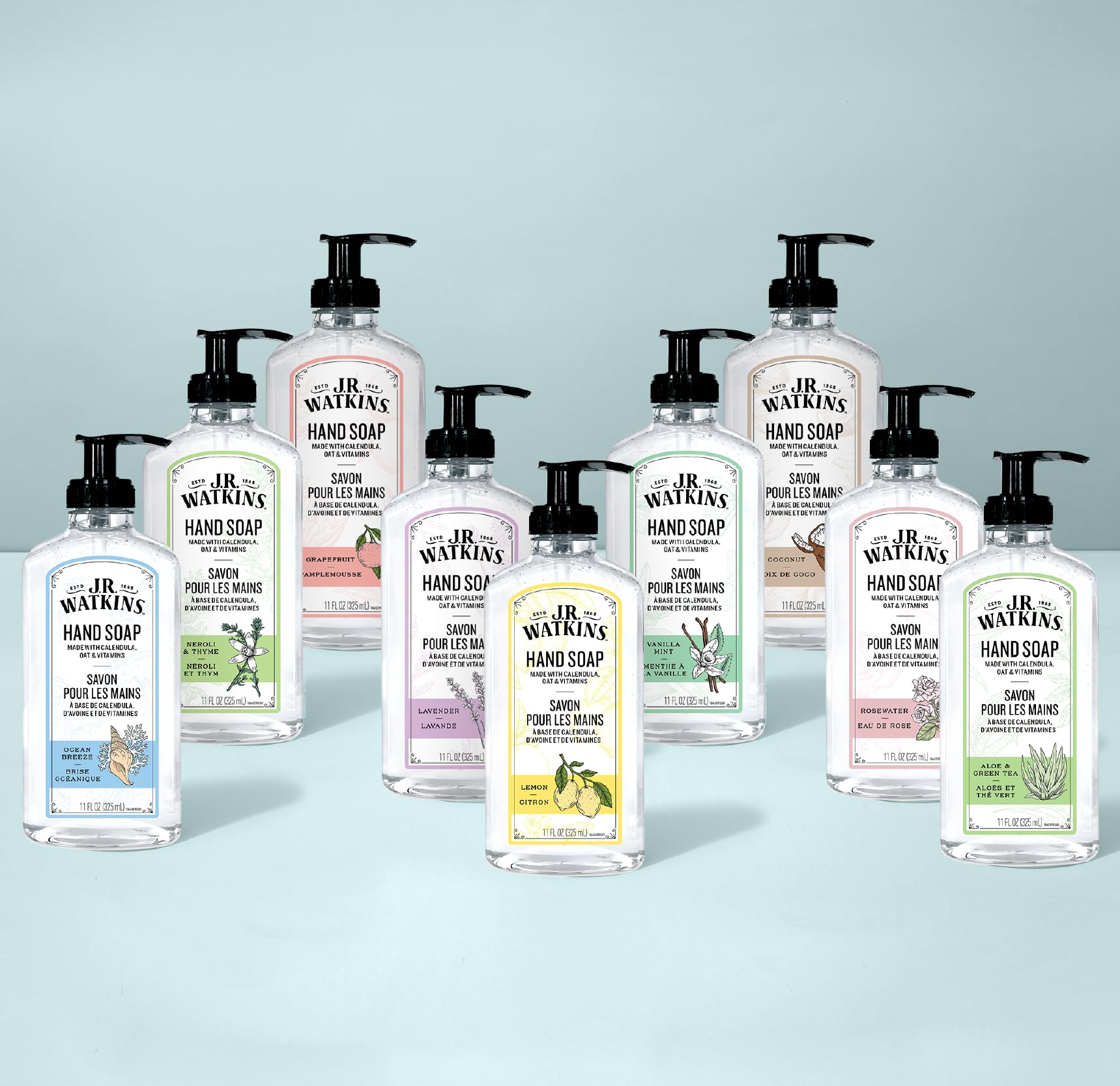 Side view of J.R. Watkins 34 fluid ounce refill pack