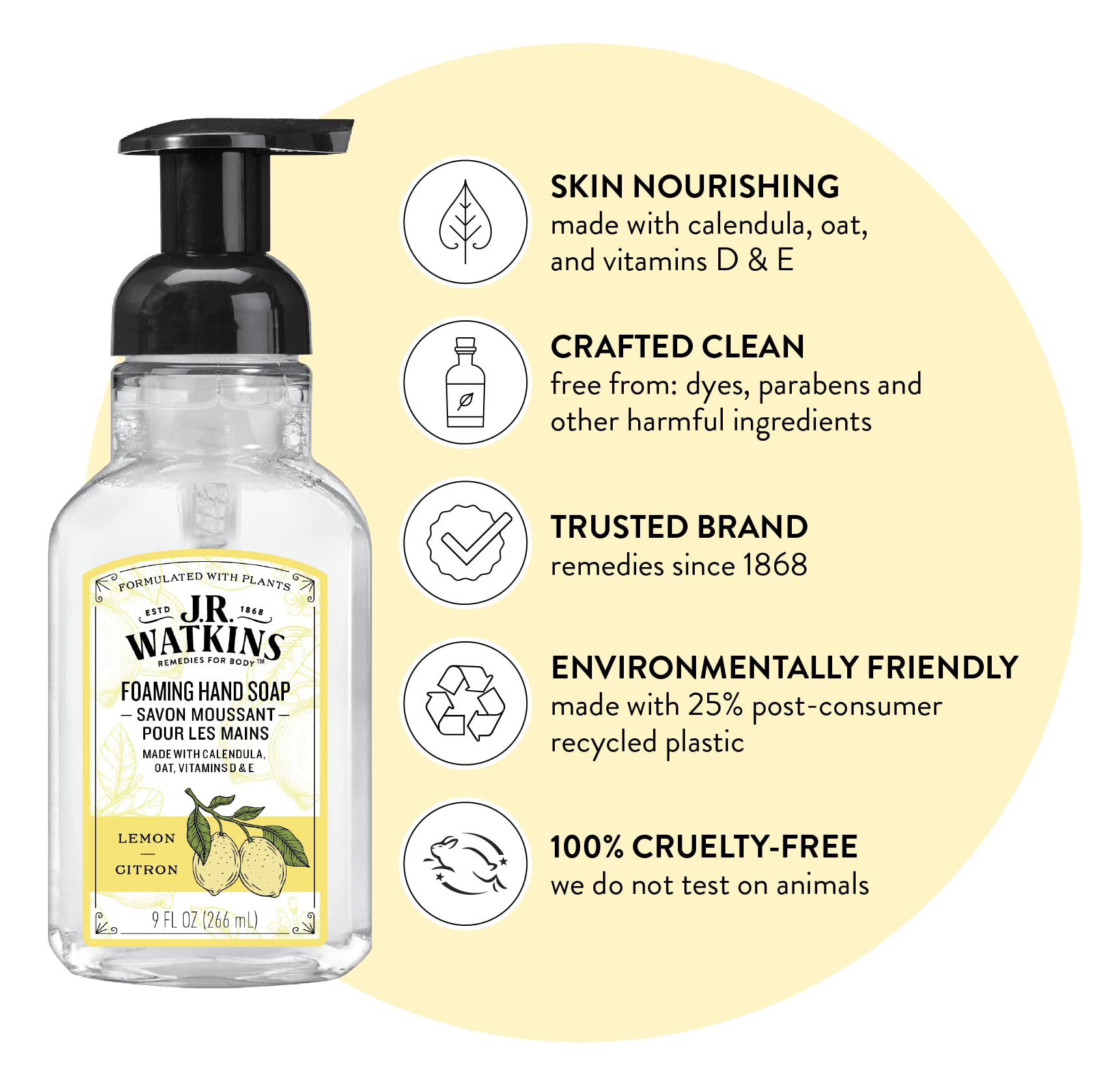 Three bottles of J.R. Watkins moisturizing foam hand wash