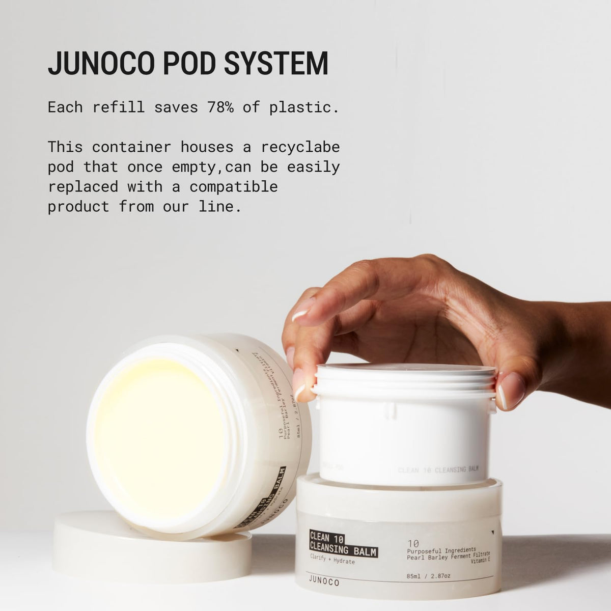 JUNO And Co. Jade Clean10 Cleansing Balm open container showing solid texture