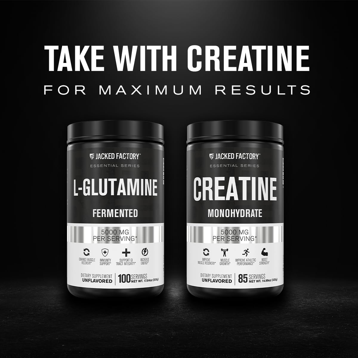 Jacked Factory L Glutamine powder tub side view