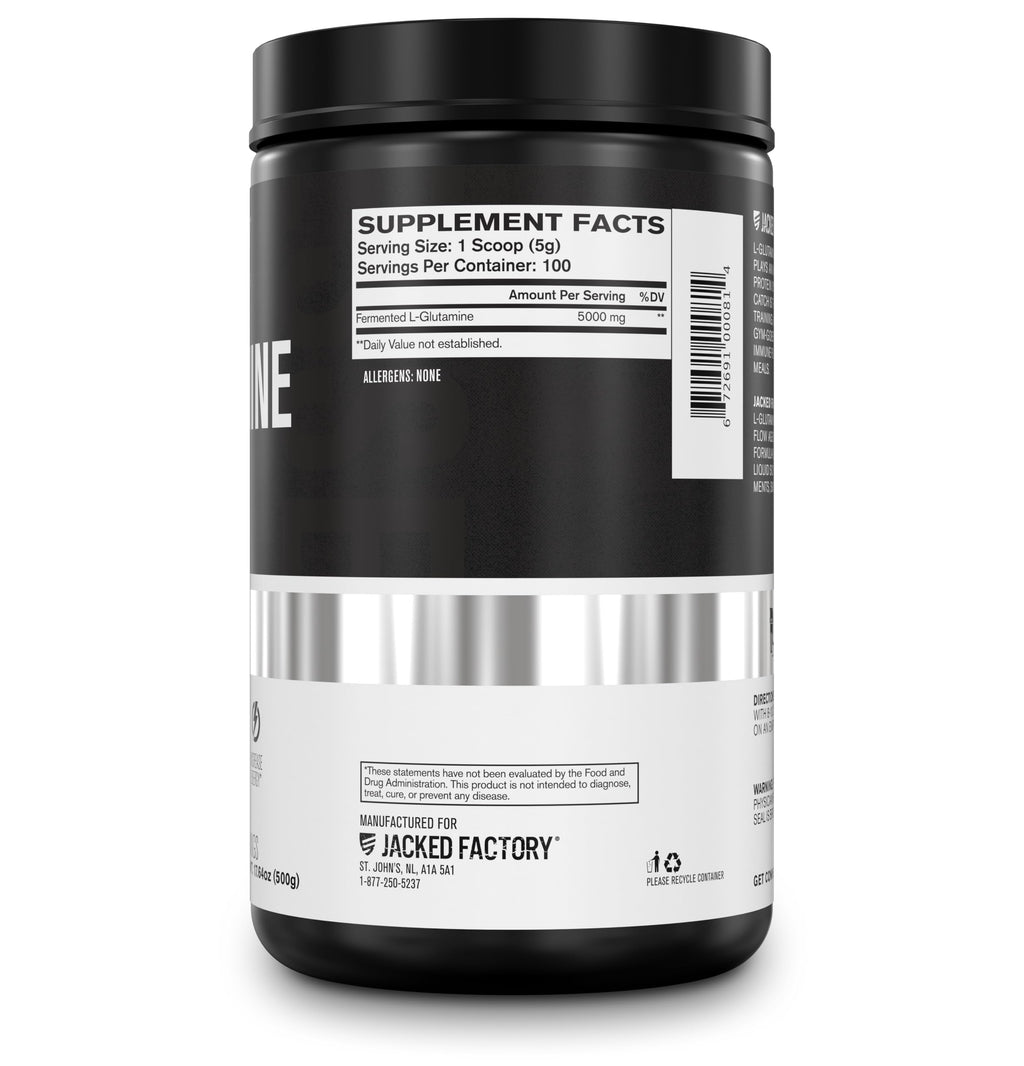 Jacked Factory L Glutamine powder jar close up