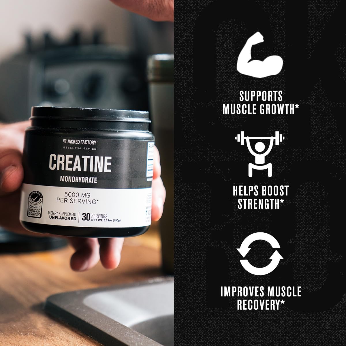 Jacked Factory Creatine Monohydrate Powder 150g scoop serving