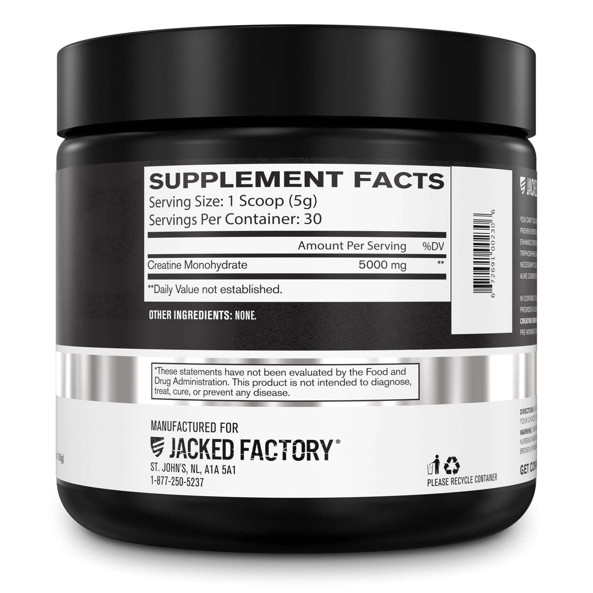 Jacked Factory Creatine Monohydrate Powder 150g certification