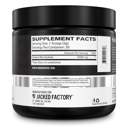 Jacked Factory Creatine Monohydrate Powder 150g certification