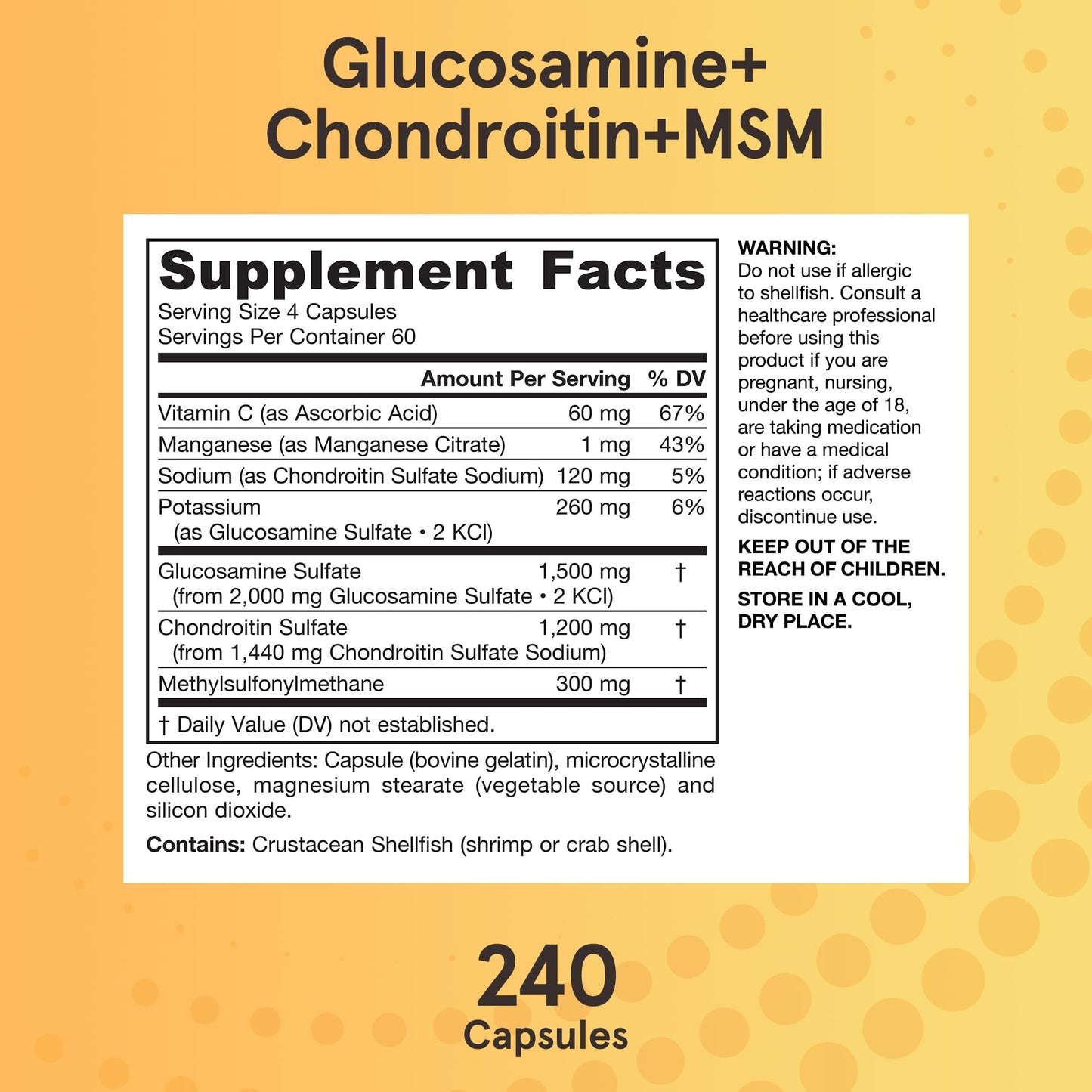 Close up of Jarrow Formulas 240 capsules joint supplement label