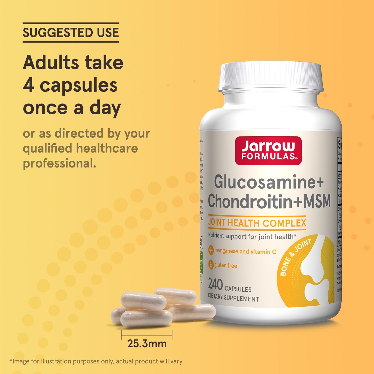 Jarrow Formulas Glucosamine Chondroitin MSM 60 day supply bottle