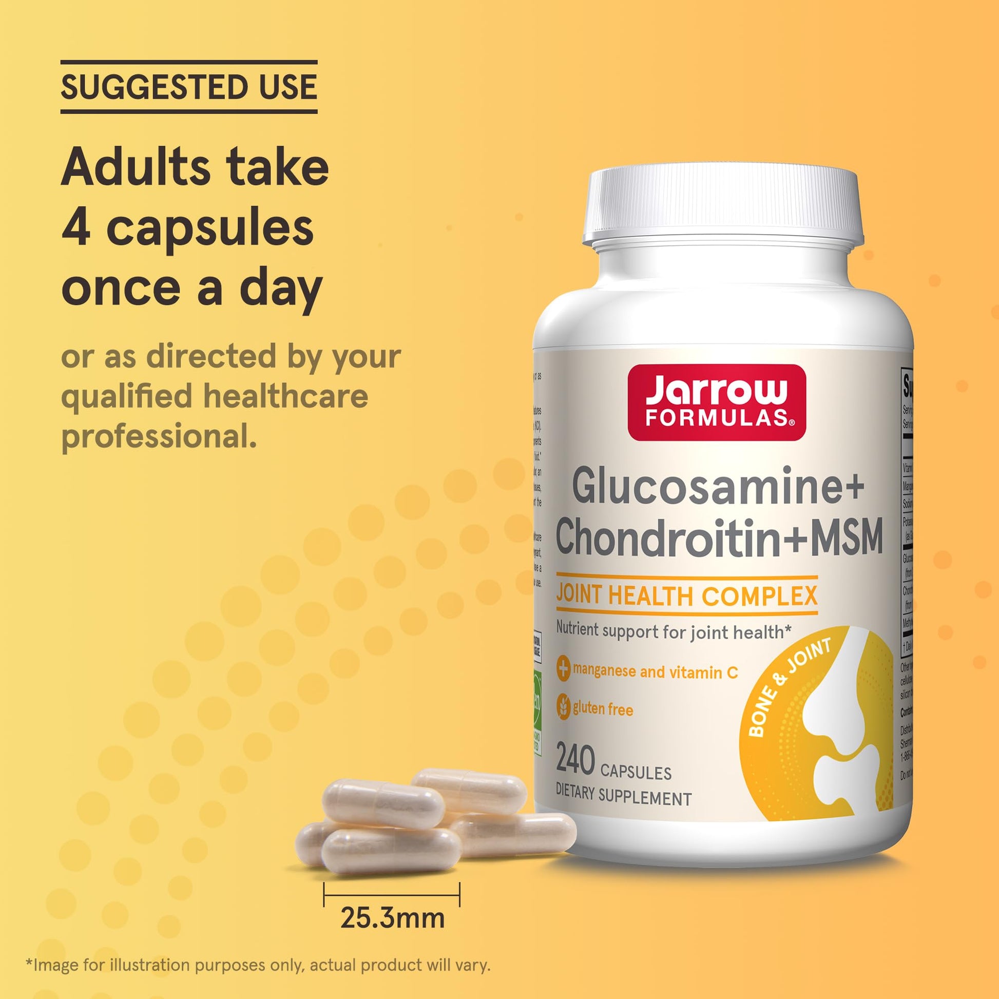 Jarrow Formulas Glucosamine Chondroitin MSM 60 day supply bottle