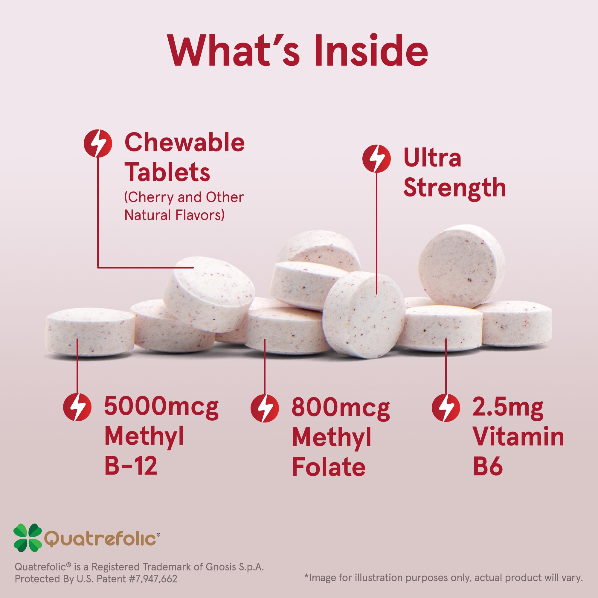 Side view of Jarrow Formulas B12 5000 micrograms showing dietary supplement facts and active ingredients list