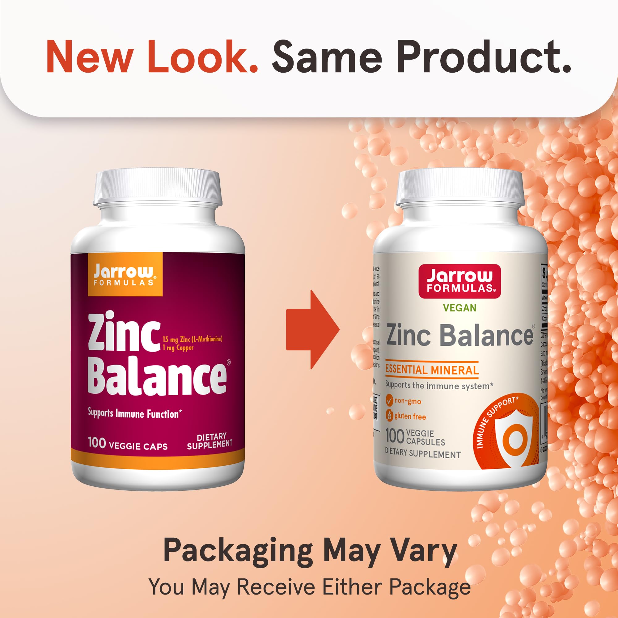 Side angle view of Jarrow Formulas Zinc and Copper dietary supplement showcasing the vegetarian formulation facts.