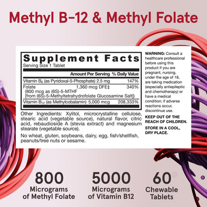 Top view of Jarrow Formulas premium cherry flavored methylcobalamin and methyl folate container setup