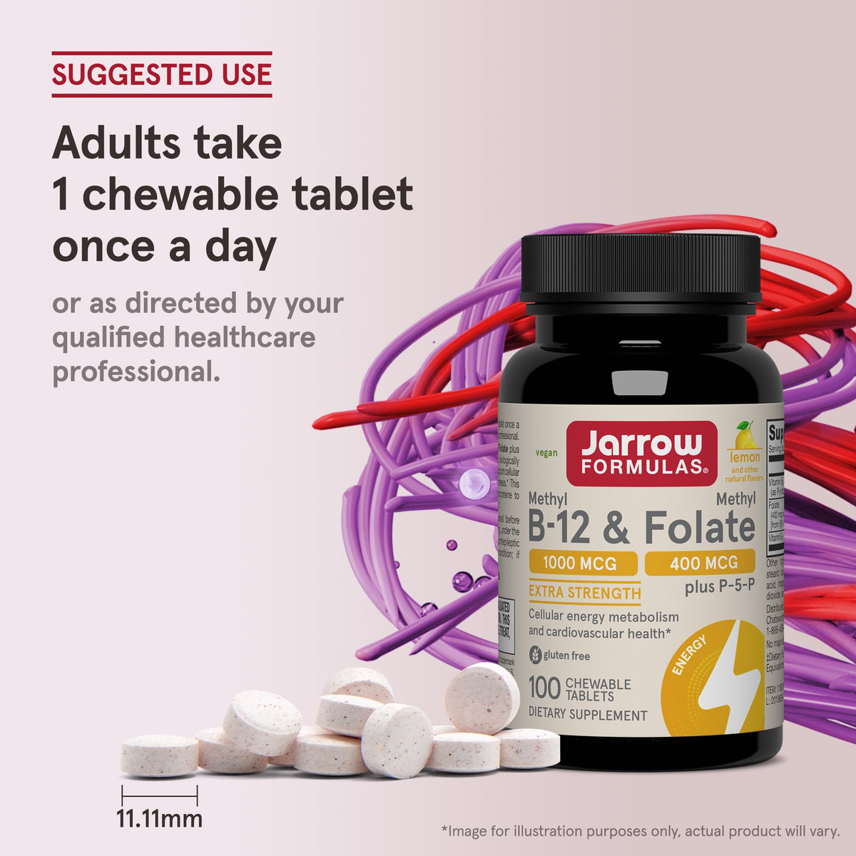 Jarrow Formulas Methylcobalamin and Quatrefolic folate dietary supplement packaging details