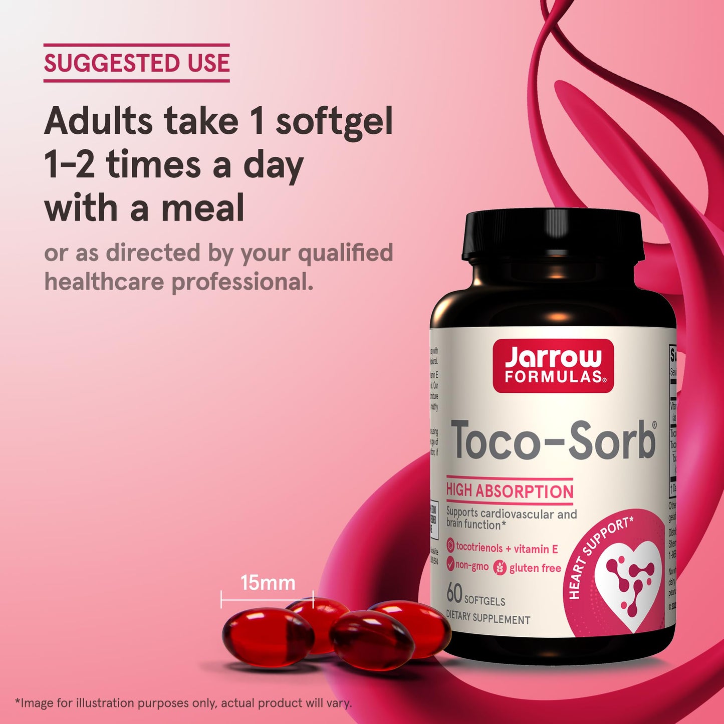 Jarrow Formulas Toco Sorb capsule size and daily dosage directions on label