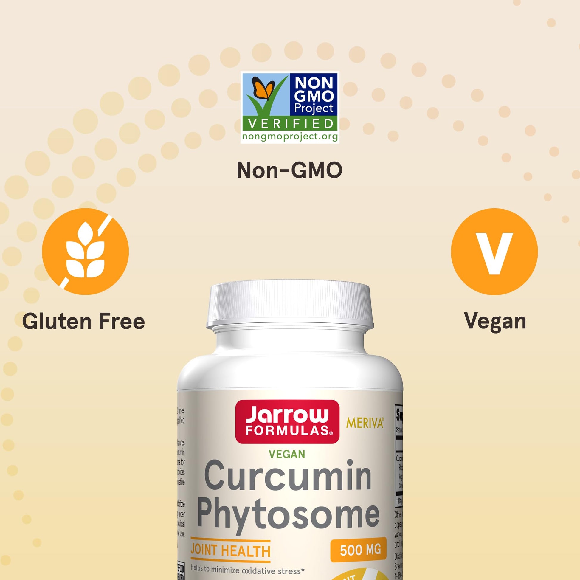 Jarrow Formulas Curcumin Phytosome Meriva 120 count bottle nutritional facts label