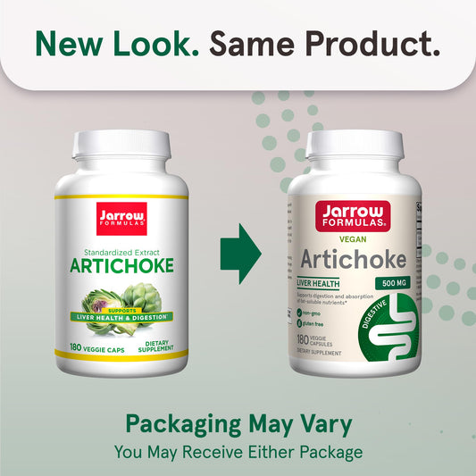 Jarrow Formulas Artichoke 500 Milligrams supplement facts panel displaying standardized extract ingredients