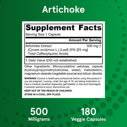 Authentic Jarrow Formulas Artichoke 500 Milligrams imported supplement bottle on a clean backdrop