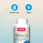 Close up of the ingredients list on Jarrow Formulas Bilberry 280 milligrams capsule bottle.
