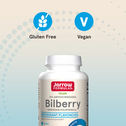 Close up of the ingredients list on Jarrow Formulas Bilberry 280 milligrams capsule bottle.