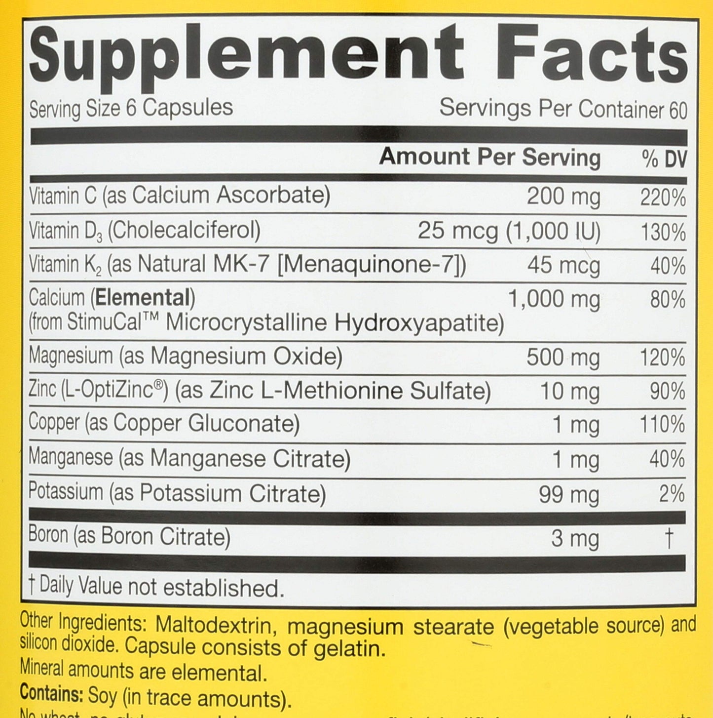 Jarrow Formulas Bone Up supplement label details