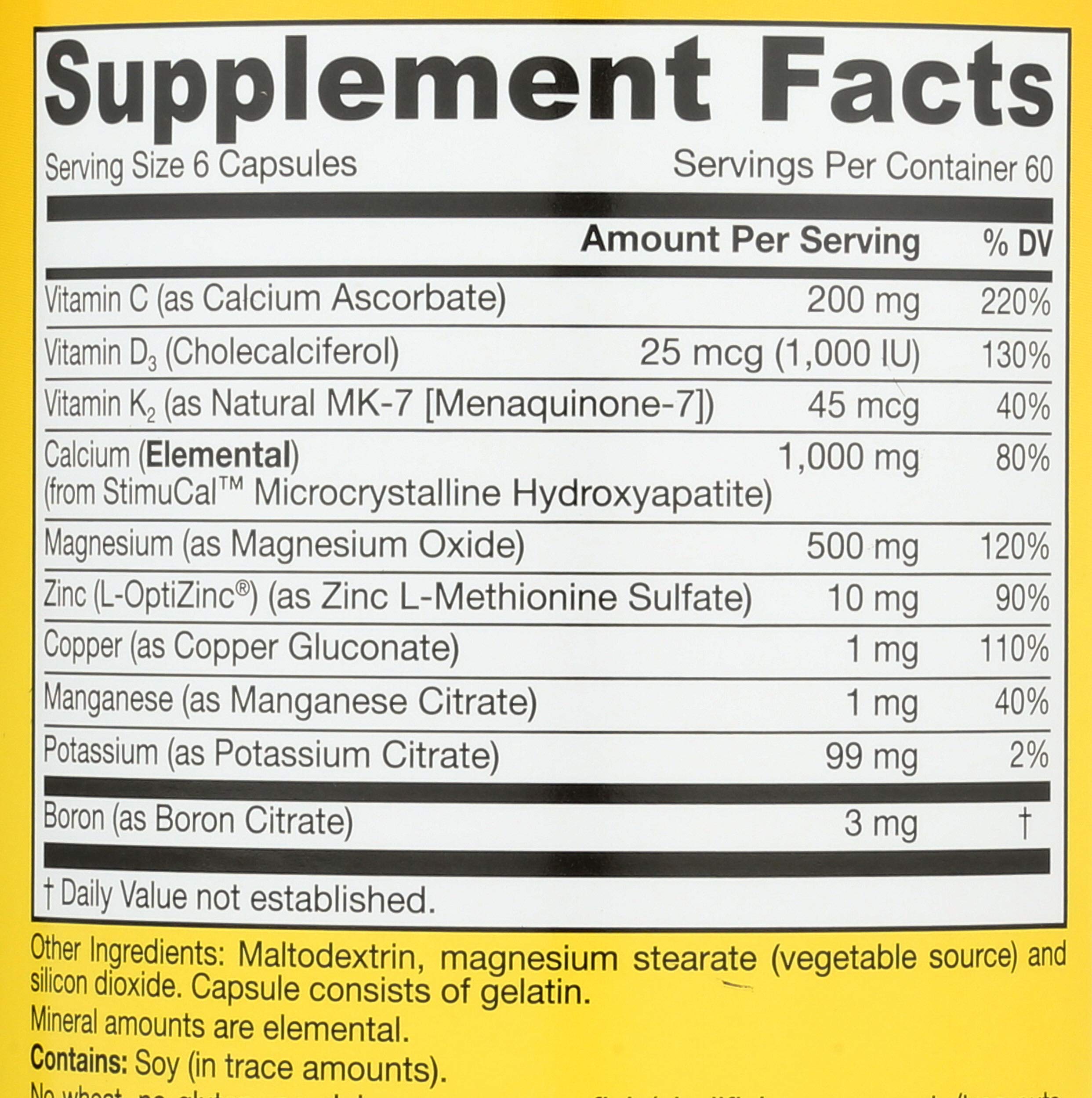 Jarrow Formulas Bone Up supplement label details