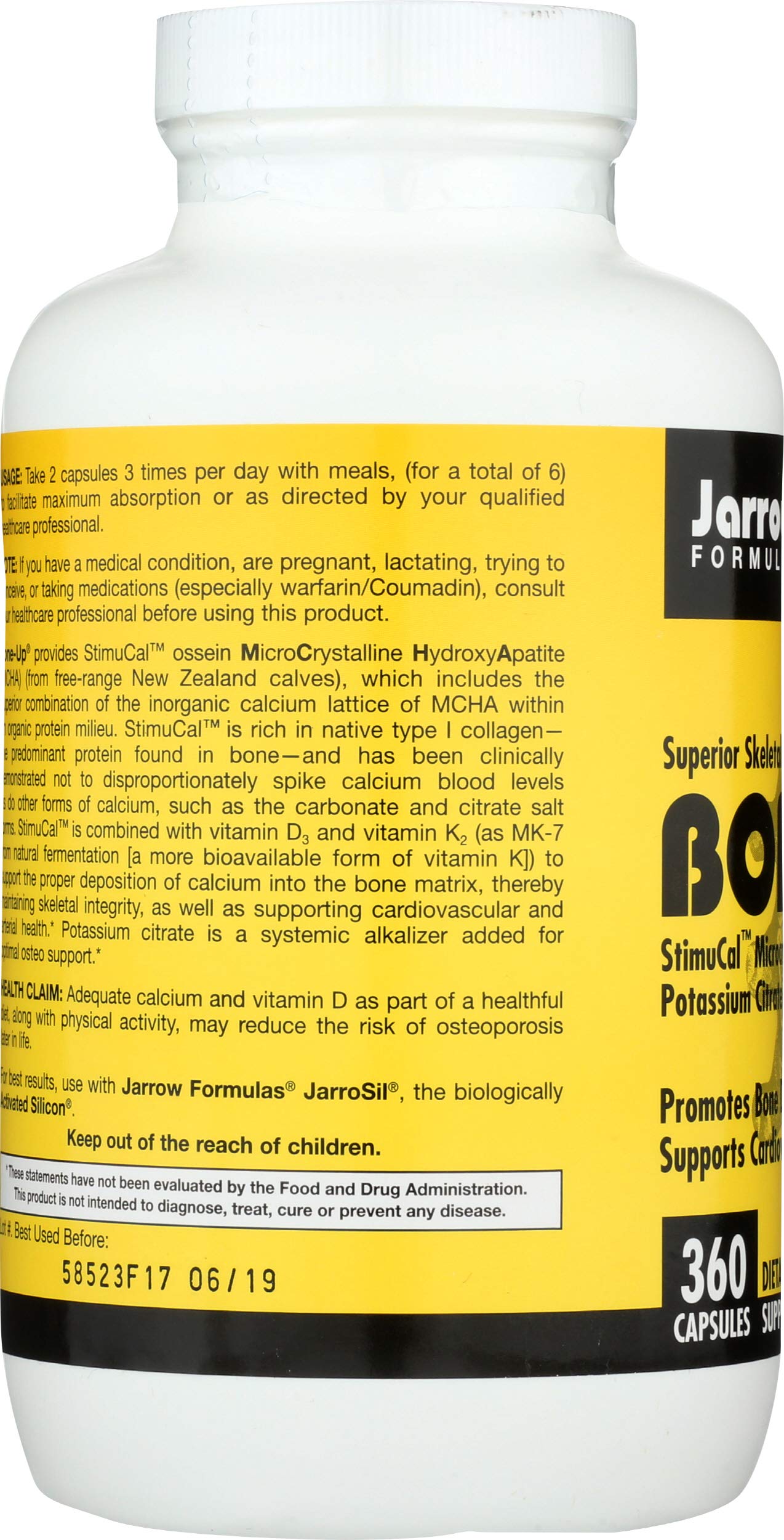 Jarrow Formulas Bone Up calcium vitamin D3 K2 bottle top view