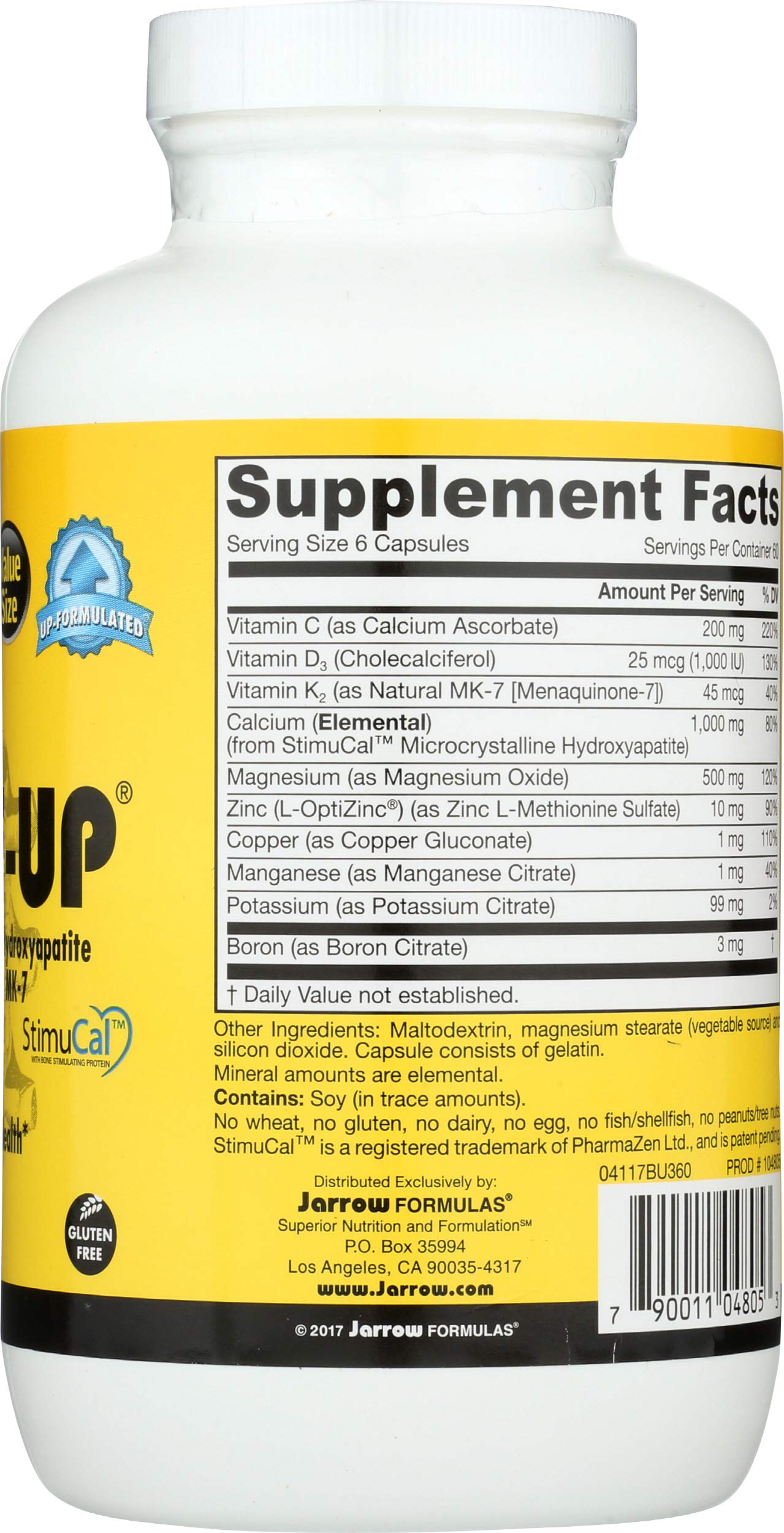 Jarrow Formulas Bone Up supplement nutrition facts panel